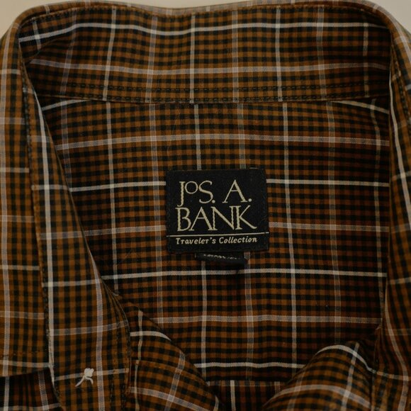 Jos‎ A Bank Traveler's Brown Plaid Pocket Collared Dress Shirt Medium Cotton - Picture 8 of 10